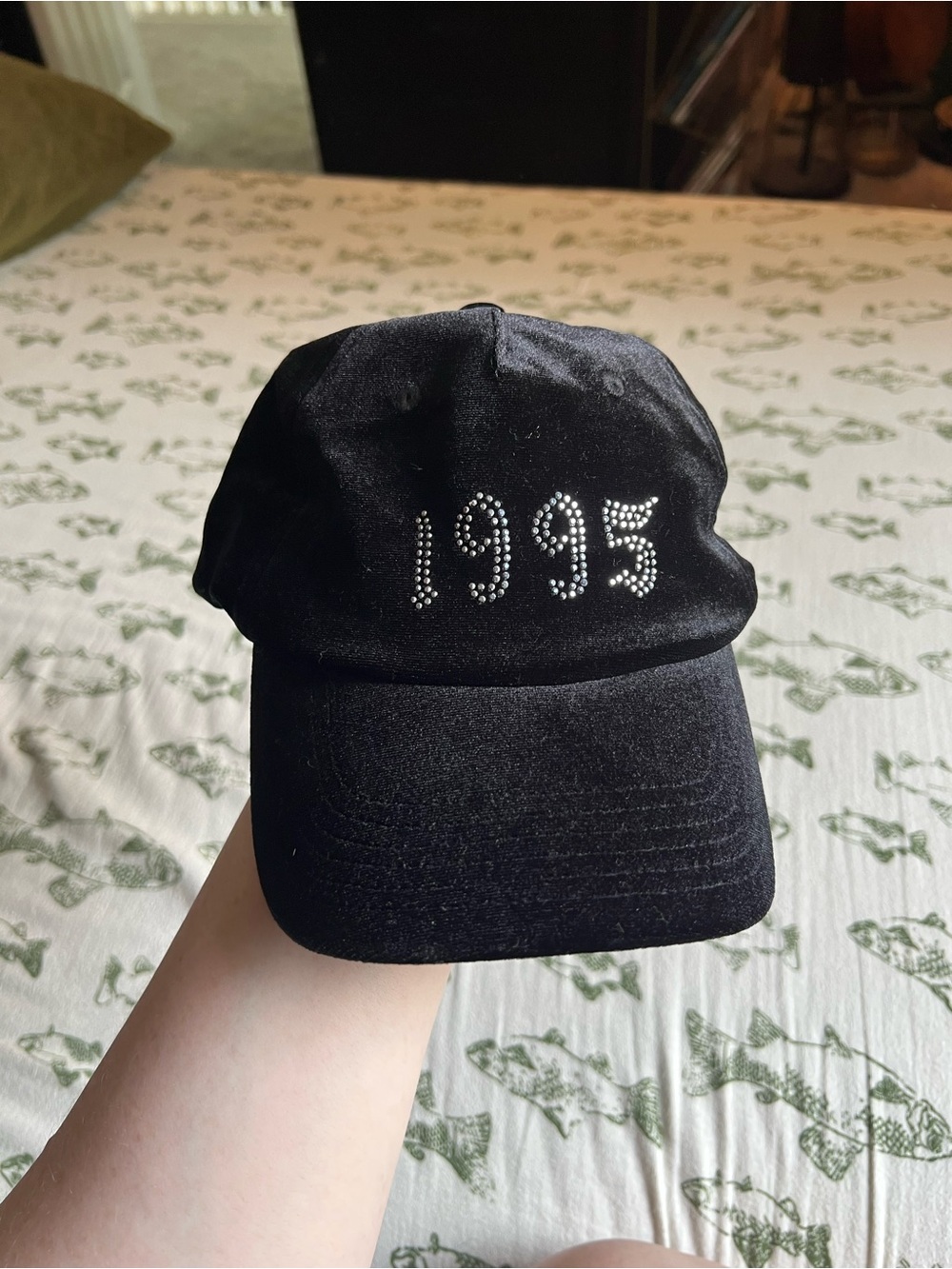 Black Rhinestone "1995" Velvet Cap